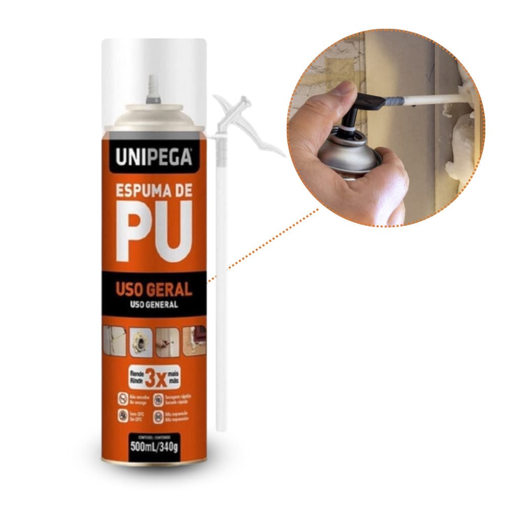 Espuma Expansiva Poliuretano Vedatudo 500ml 340GRS Unipega Uso Geral