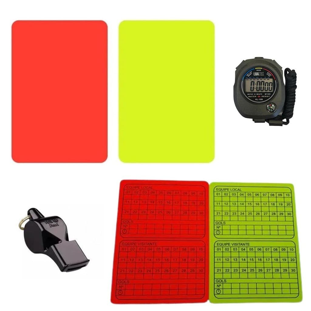 Kit Cartão Árbitro + Apito + Cronometro Futebol Vôlei Basquete
