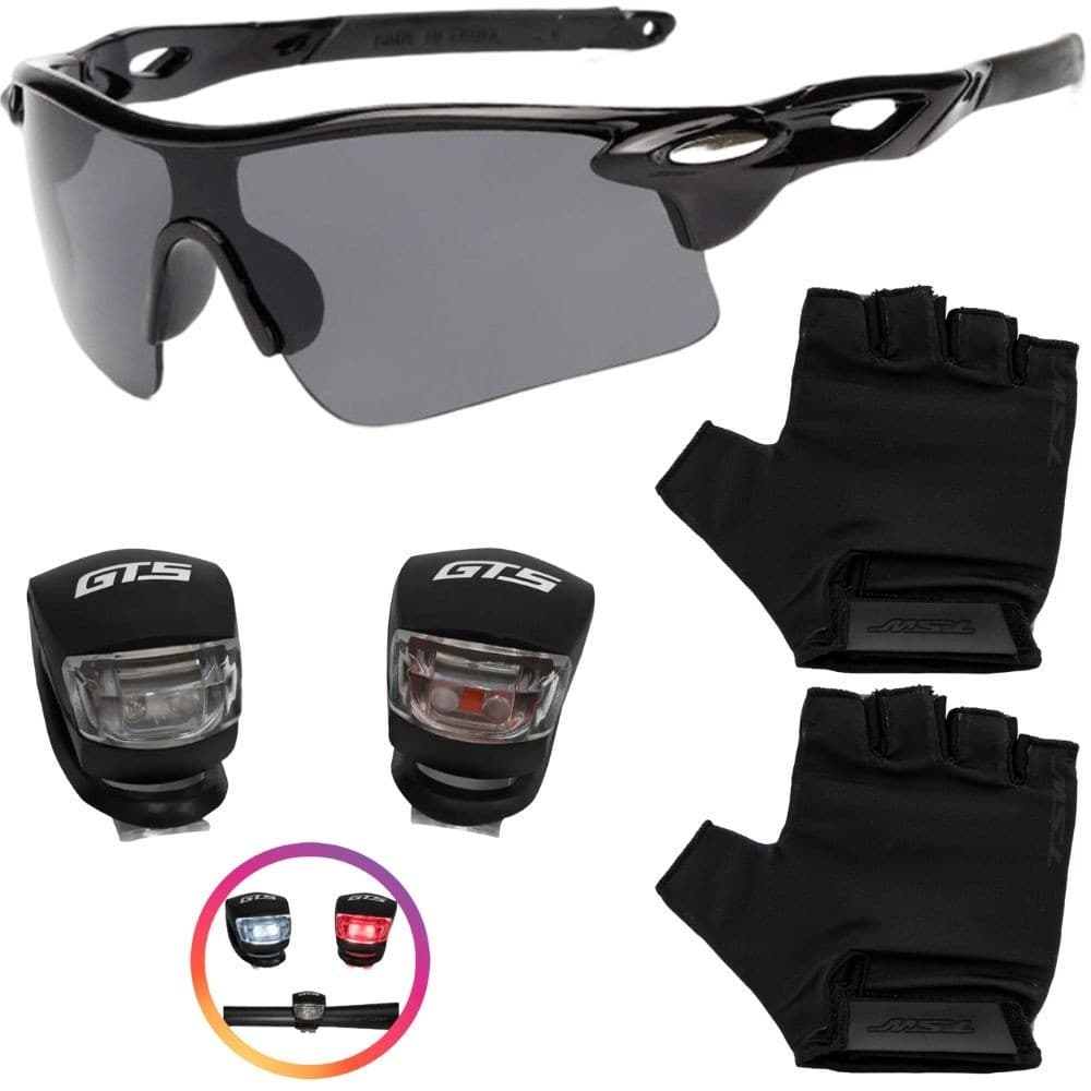 Óculos Ciclismo Esportivo + Par De Luvas + Sinalizador Bike