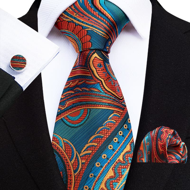 1 Conjuntos De Luxo 8cm Gravatas Hanky Cufflink Conjunto Gravata Para Homem Blue Hombre Vestido De Casamento Impresso