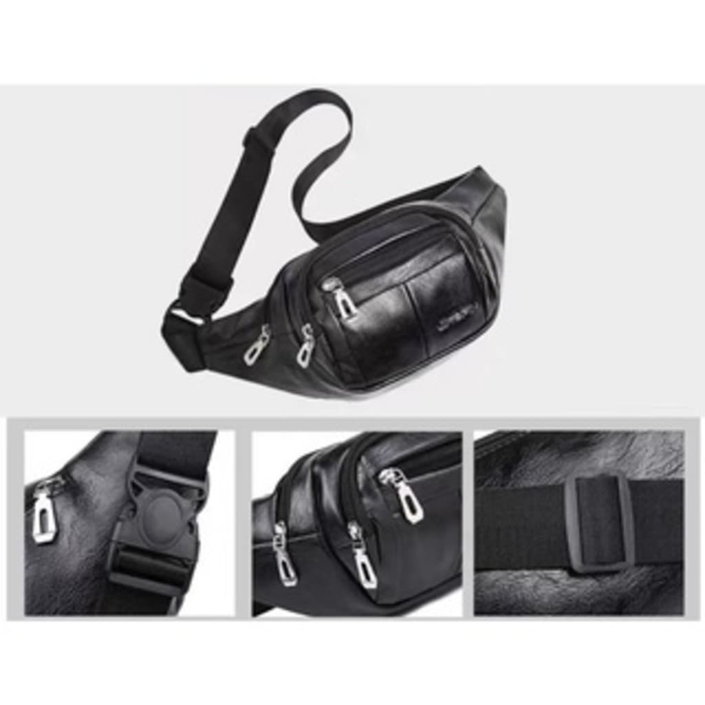 Pochete Dm Couro Masculina Bolsa de Cintura Transversal Com 4 Zíperes