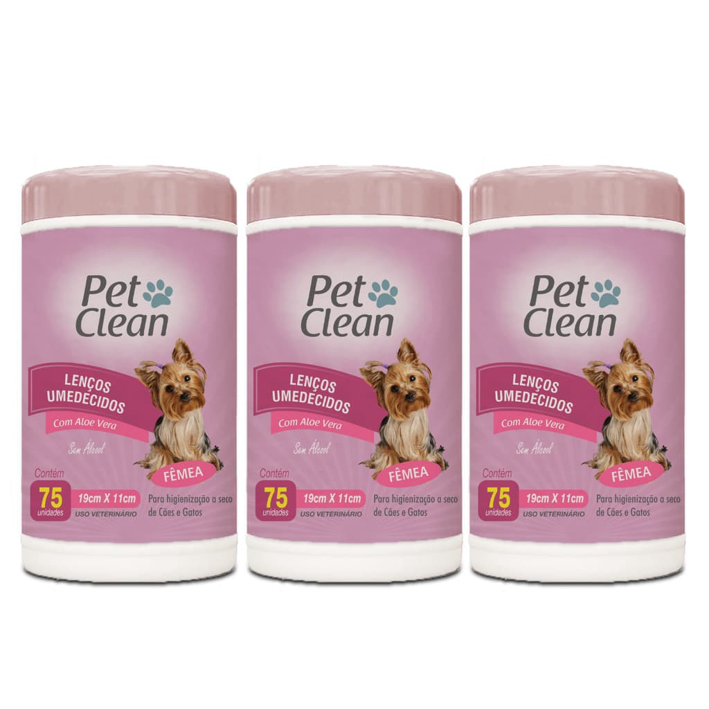 Kit com 3 Lenços Umedecido Pet Clean para Cães