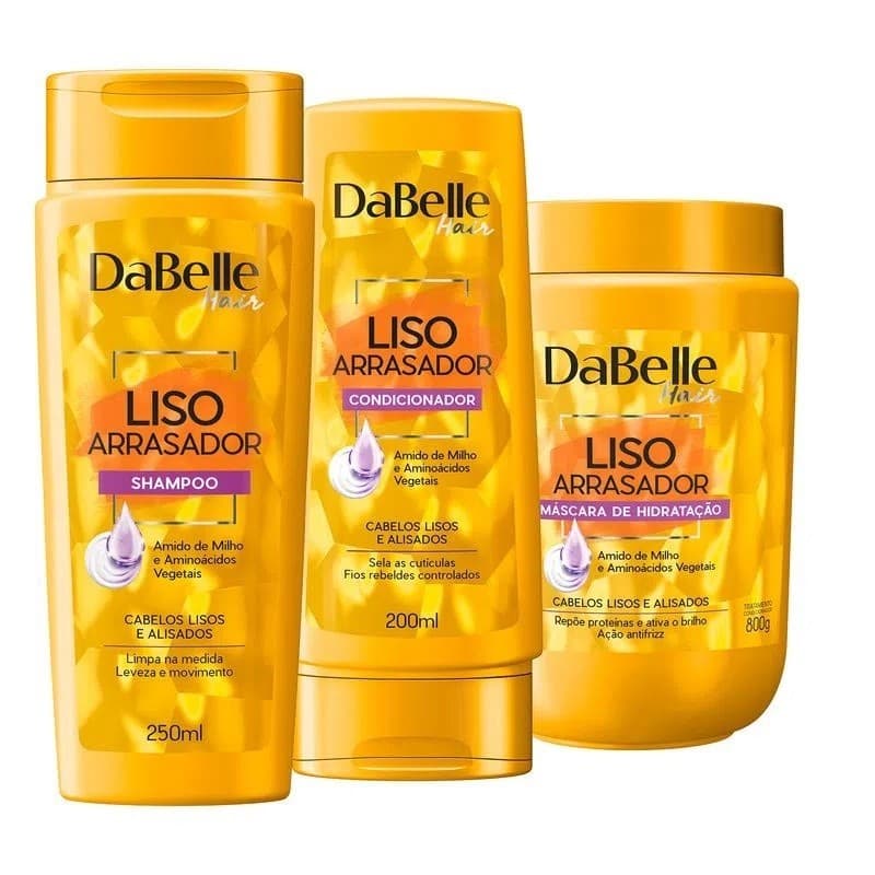 Kit Dabelle Liso Arrasador Shampoo  Condicionador Leave-in 425ml Máscara Creme Hidratação 800g