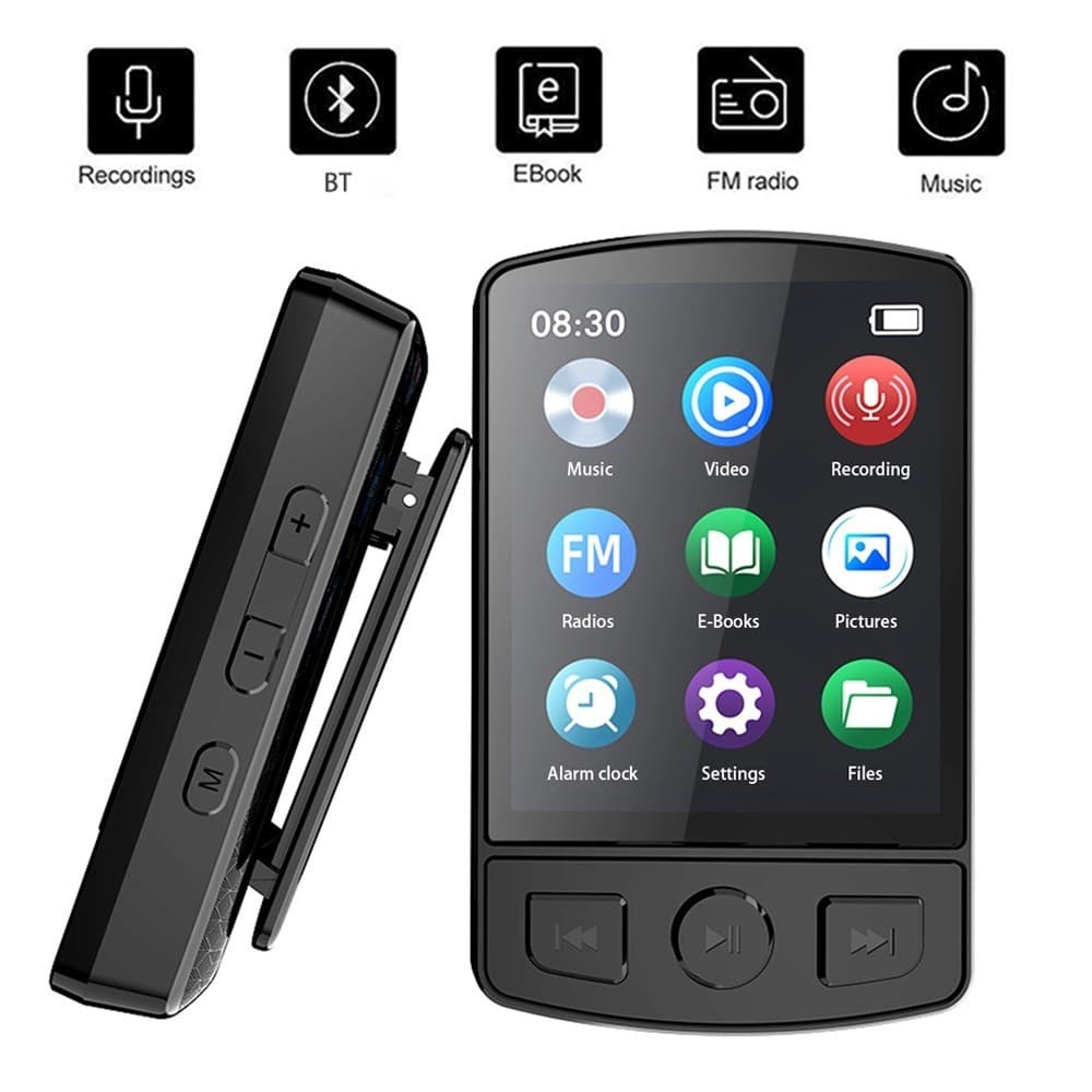 Clip Mini Esportivo Bluetooth MP3 Player Com Suporte De Tela FM De 1,77 Polegadas , Gravação , E-Book , Clock , Music