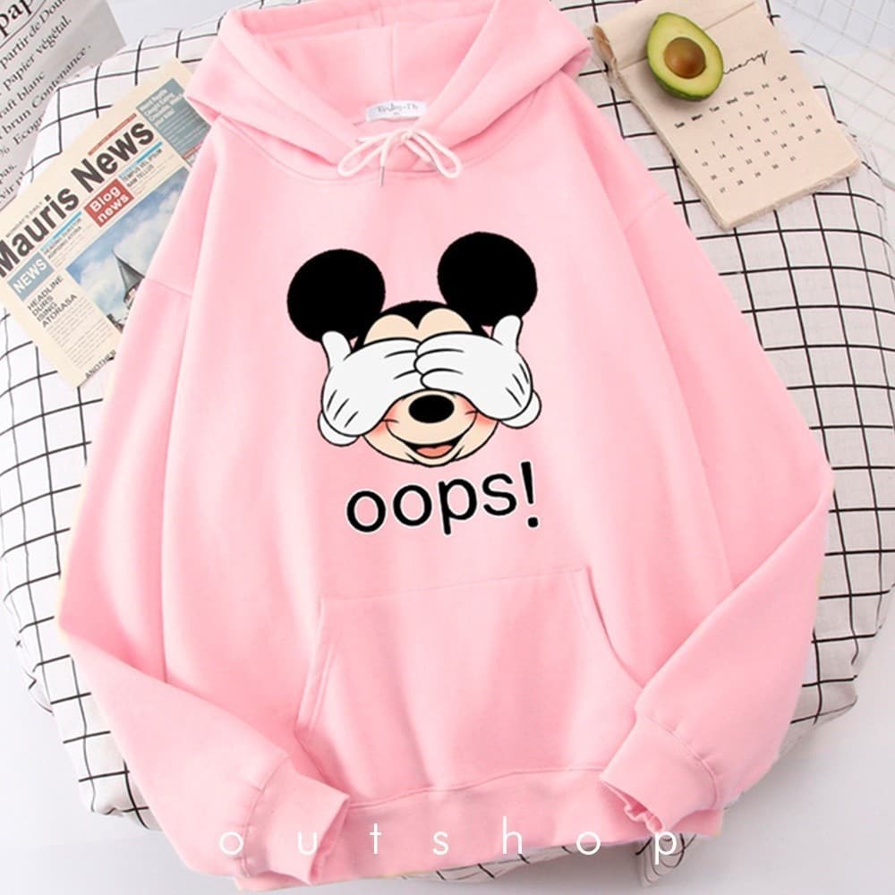 Moletom Mickey Mouse Oops! Blusa de Frio Disney Casaco Desenho Ratinho Tímido Ops Cartoon