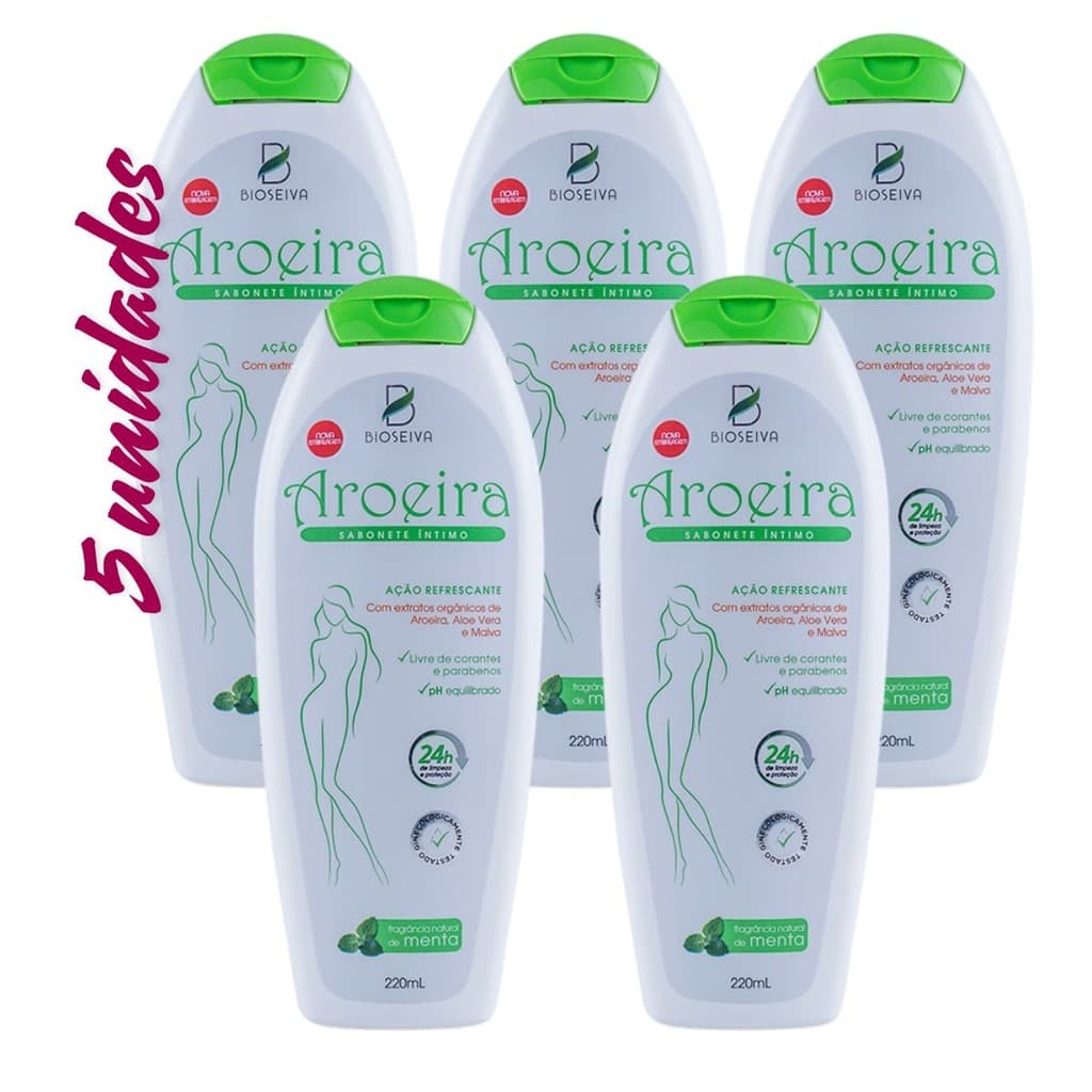 Kit 5 unidades Sabonete íntimo de Aroeira com menta BioSeiva - 220mL