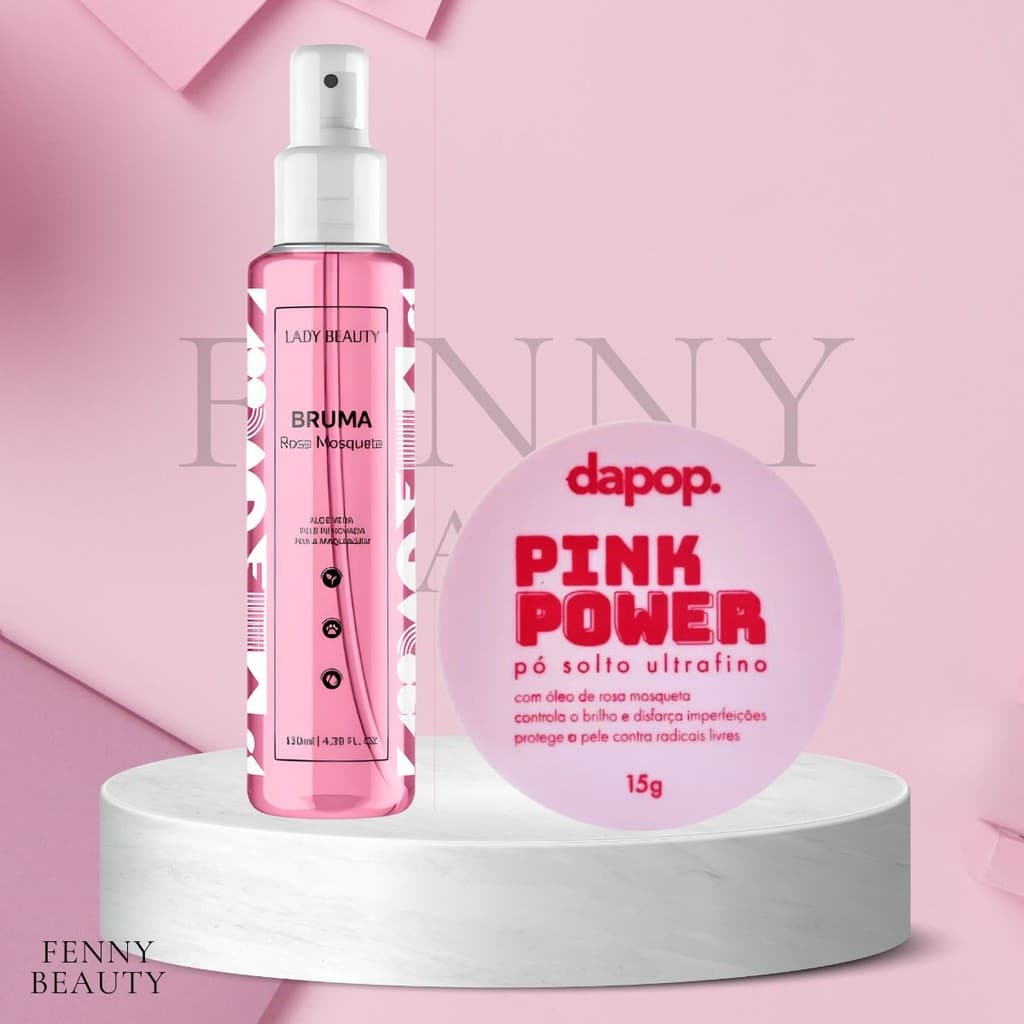 Kit Bruma Fixadora Rosa Mosqueta Lady Beauty + Pó Facial Rosa Mosqueta Dapop – Fixação e Acabamento