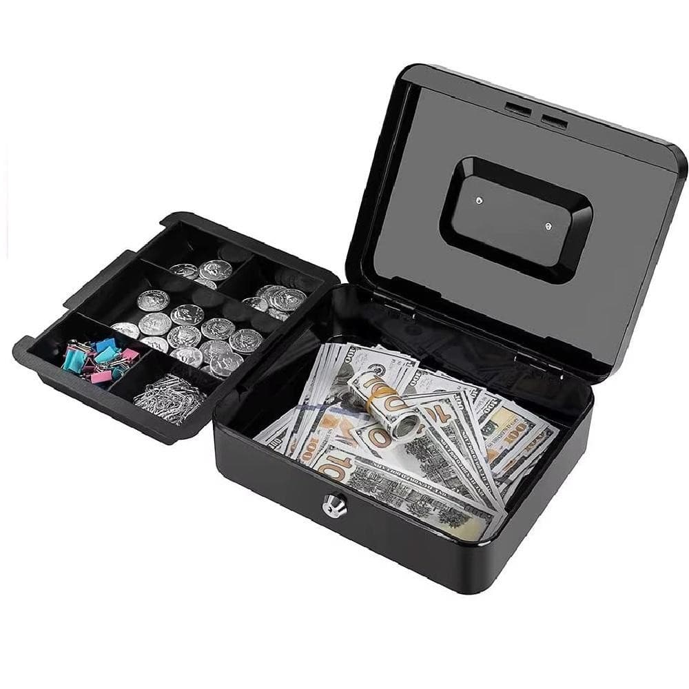 COFRE METAL CHAVE PORTA DOCUMENTOS DINHEIRO JOIAS 20CM PORTATIL CASH BOX ORGANIZADOR