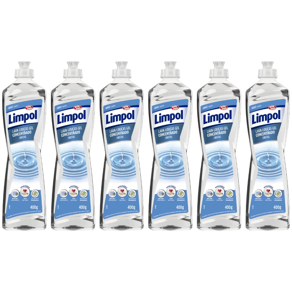 Kit 6 Detergente Limpol Gel Concentrado Cristal 400ml Cada