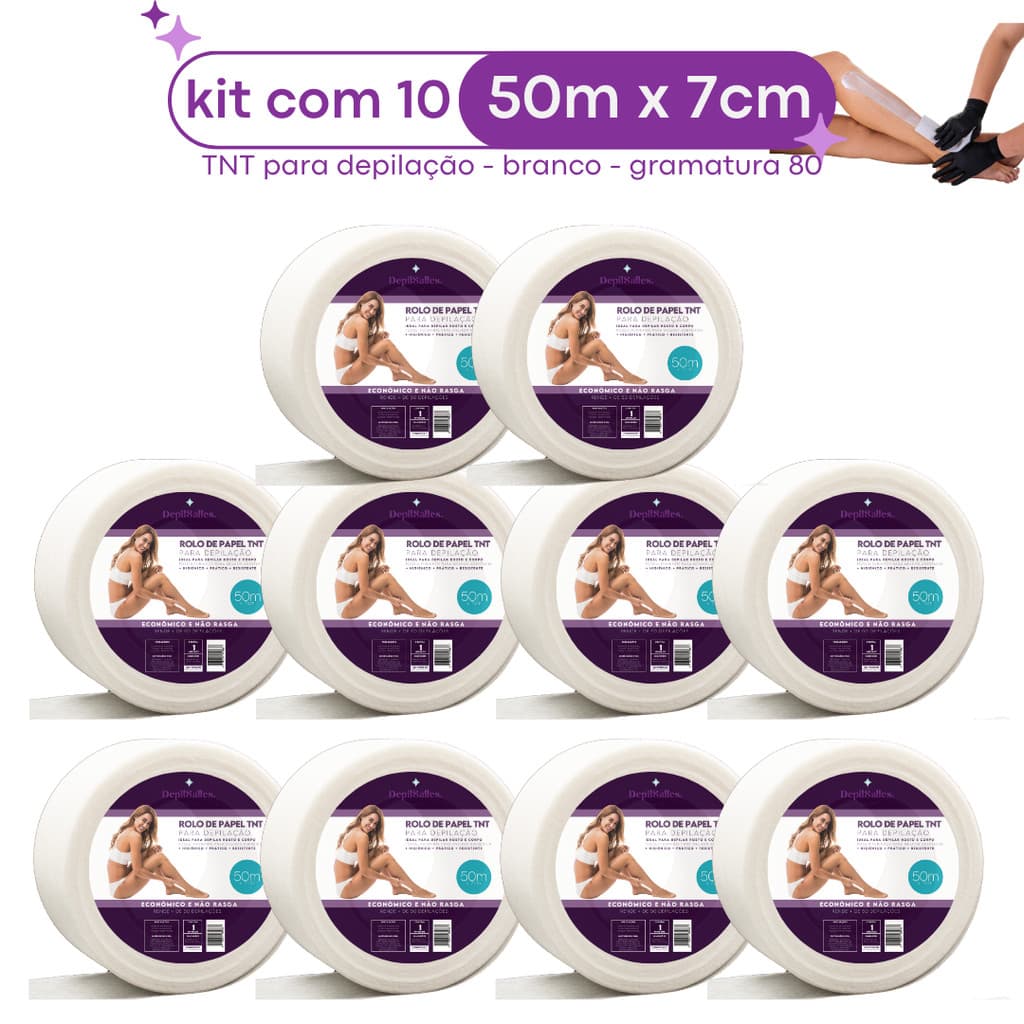 Kit 10 Rolo Papel TNT para Depilação 80gr DepilSalles - 50m X 7cm