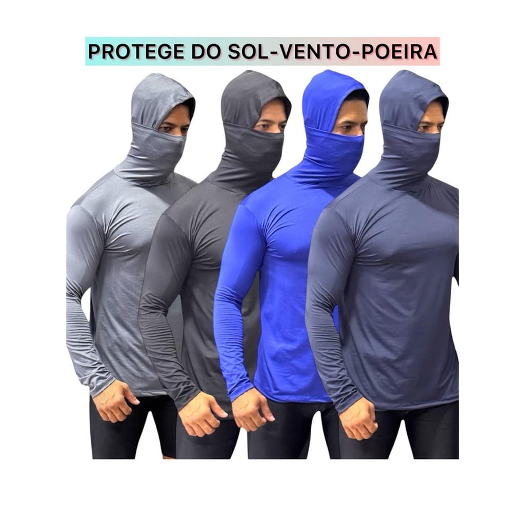 Camisa Térmica Masculina  Manga Longa Com Capuz e Bala Clava Touca Ninja Proteção Solar