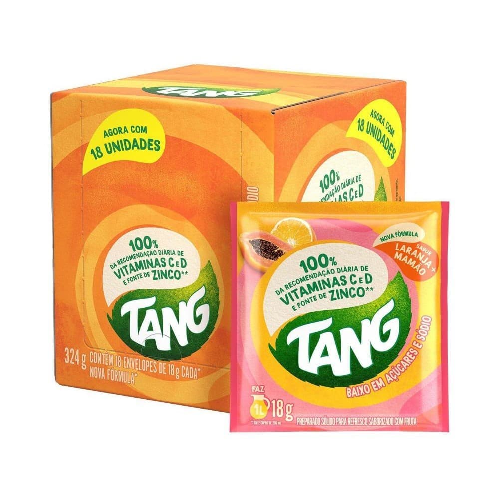 Suco em Pó Tang Refresco Mamão e Laranja 18g - 18 Unidades