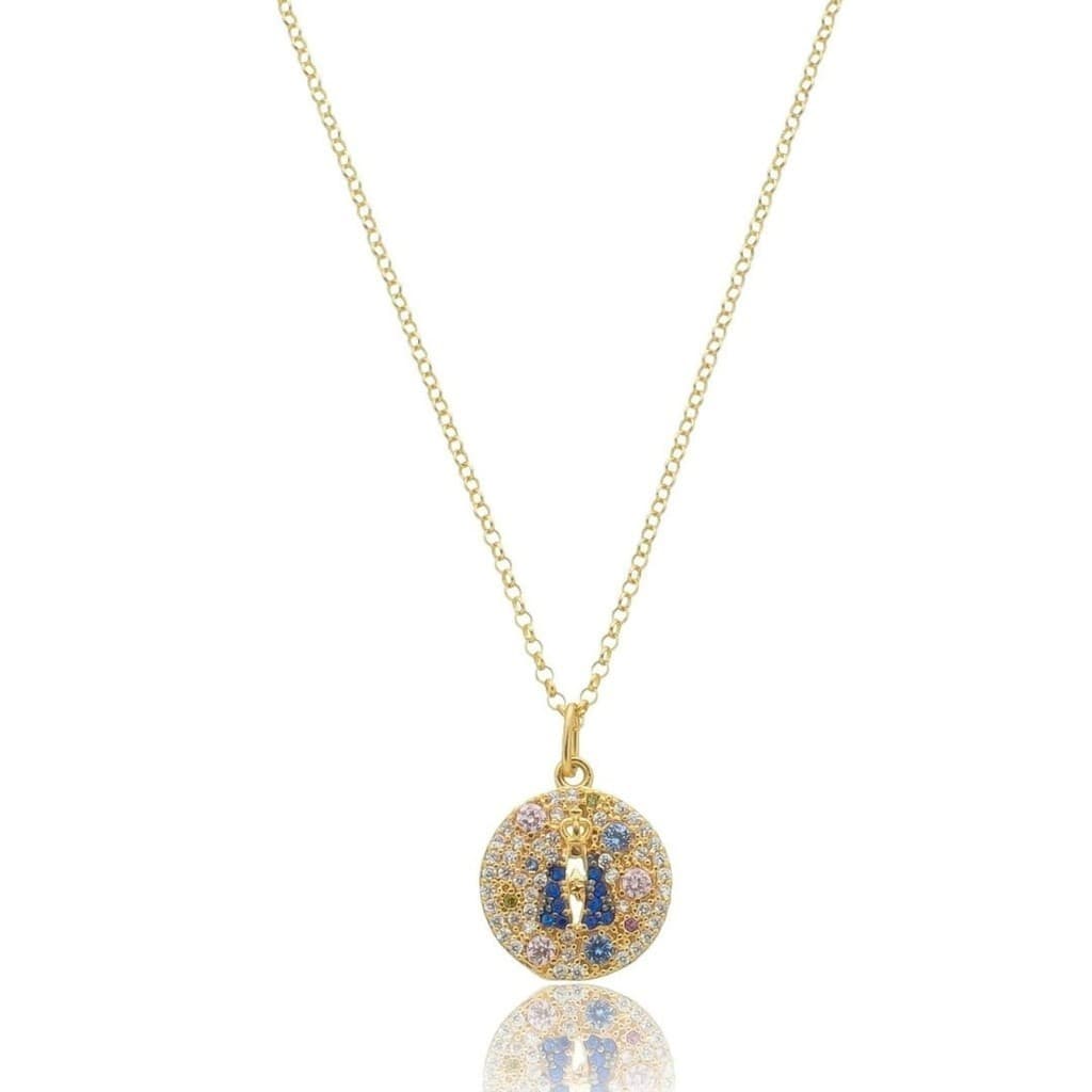 Colar 45cm N. S. Aparecida Com Zircônias Mix Color Prata 925 Dourado