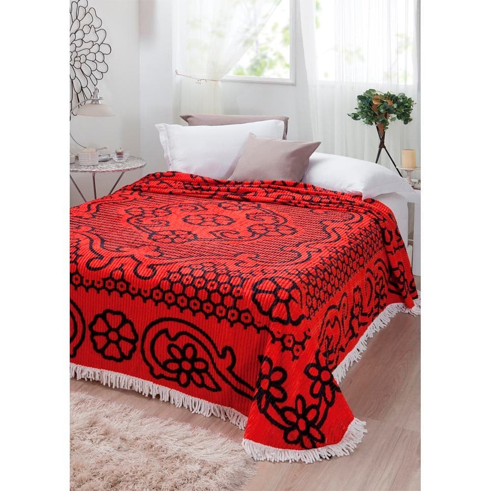 Colcha Chenille Canelada Bruna 220x240cm Vermelho Jolitex
