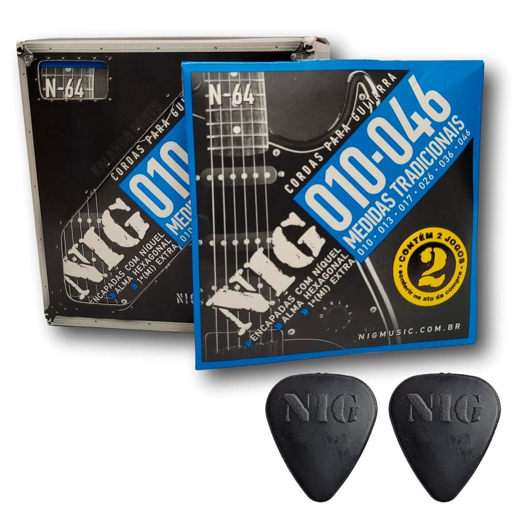 Kit 2 Encordoamento Guitarra Nig N64 010/046 Tradicional + Cortesia