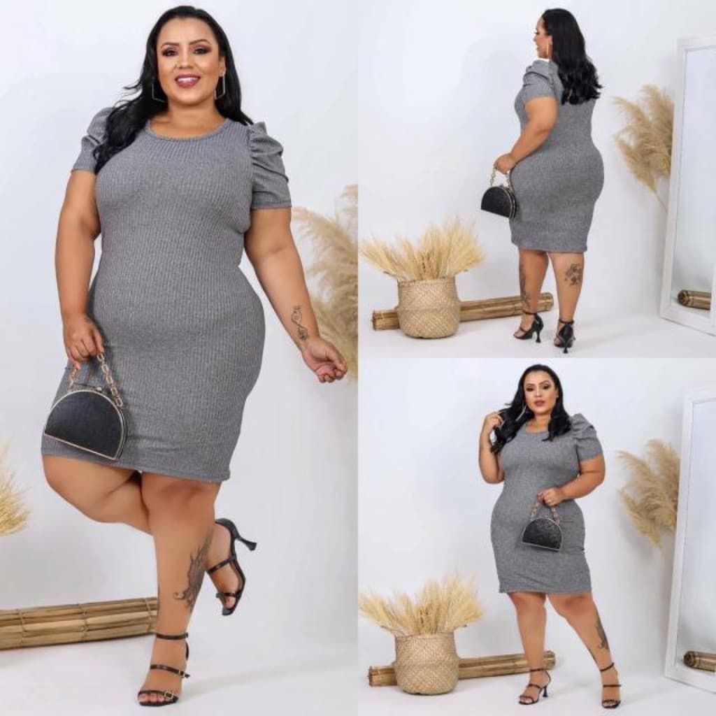 Vestido Feminino Plus Size Princesa Cinza