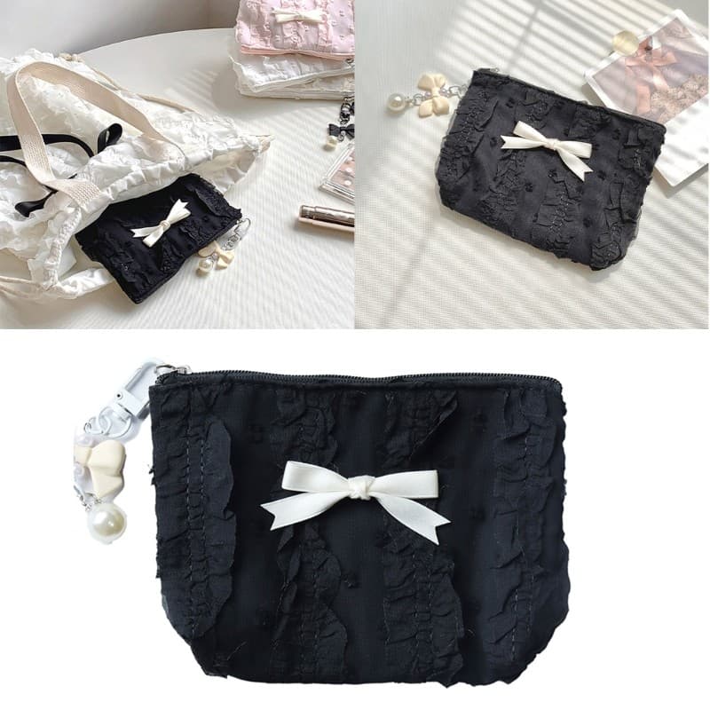 XI Elegante Mini Bolsa Carteira De Lona Com Laços De Renda De Moedas Caso De Armazenamento De Mudança