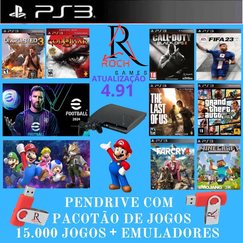 Pendrive com desbloqueio 4.93 para Ps3 + loja com mais de 15 mil jogos ps3 + emuladores para ps3