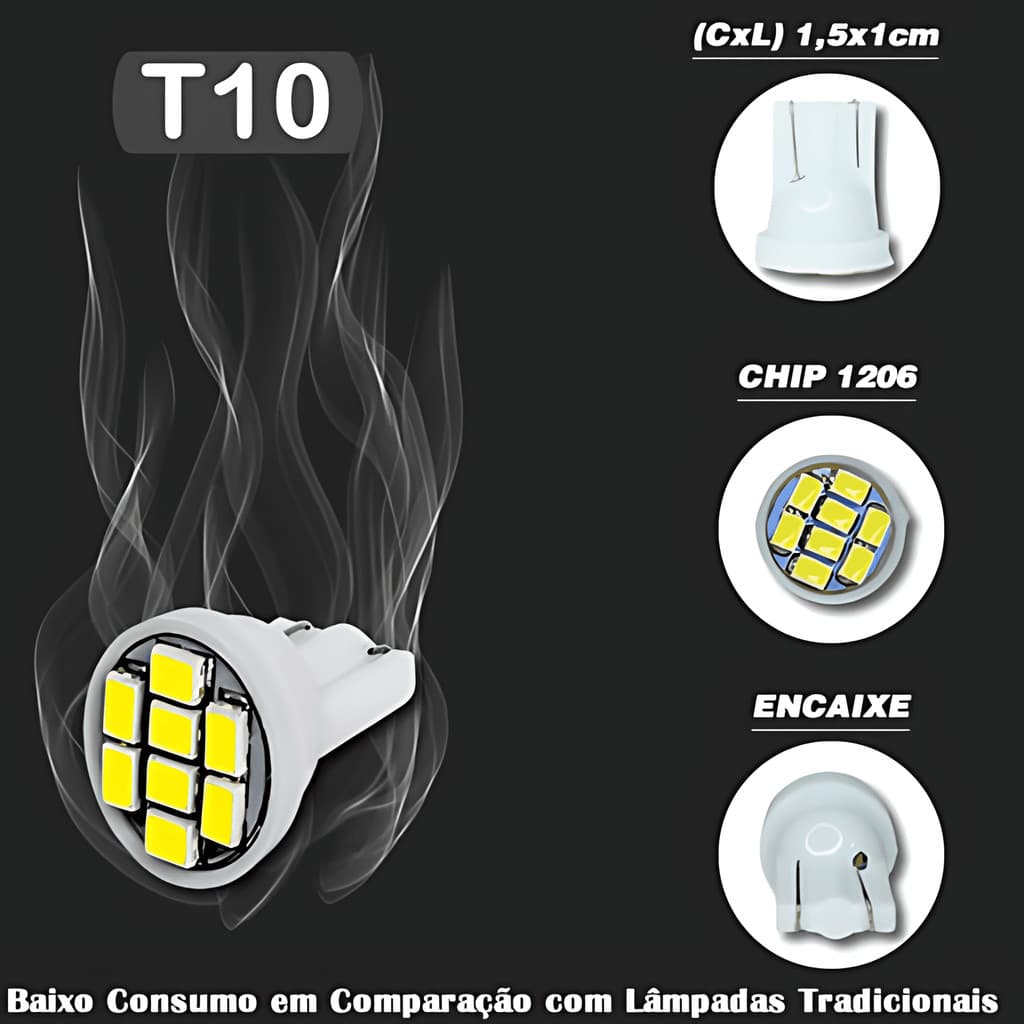 Kit 5/10 x Lâmpada 8 leds T10 8 leds automotiva de LED 12v Meia Luz Teto Mala Placa Lanterna break light Atacado
