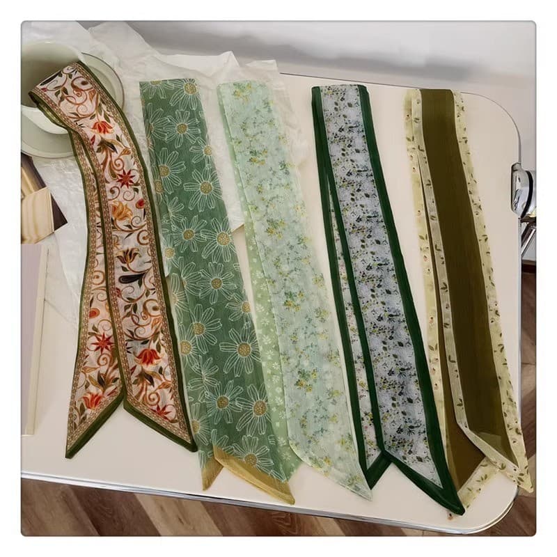 Lenço de seda floral vintage estilo francês para mulheres, lenço de pescoço versátil e elegante, laço para cabelo, laço