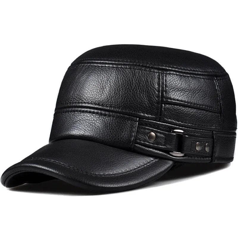 Boné De Couro Genuíno De Inverno Masculino Bonés Planos Chapéu Militar Do Exército Elegante Homem Beisebol Britânico Vin