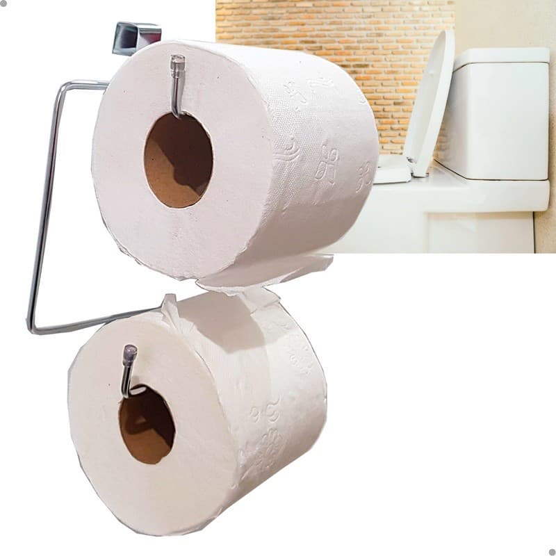 Suporte Porta Papel Higiênico Duplo Aramado Para Caixa Acoplada Cromado Aço