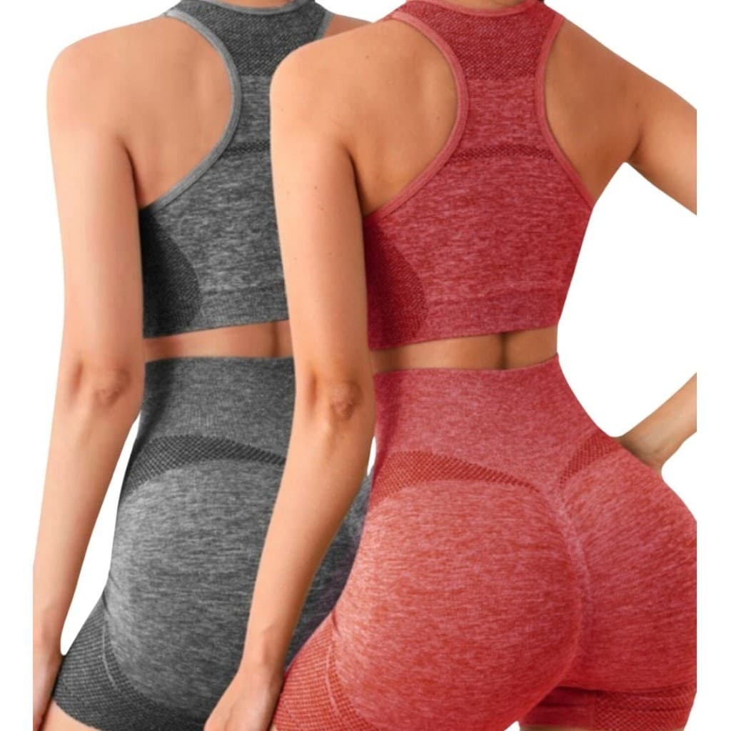 Kit 2 Conjuntos Femininos Cintura Alta Levanta Bumbum Fitness – Shorts e Top