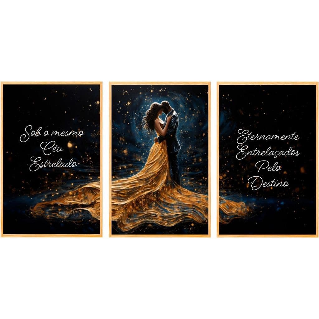 Quadro decorativo para salas e quartos casal apaixonado sob o mesmo céu estrelado 3 peças