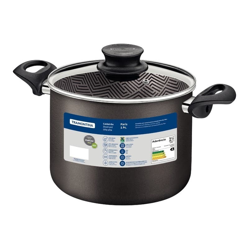 Caldeirão 26 CM 9,6 L Paris Chumbo Alumínio Antiaderente Tampa Vidro