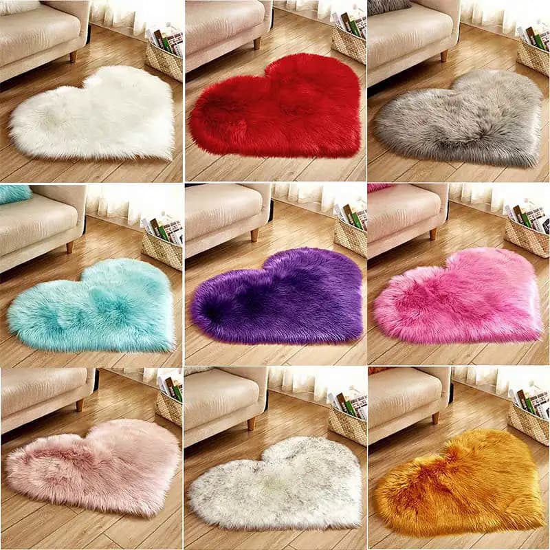 Tapete Peludo 30X40CM em Forma de Coração, Tapete de Pelo Artificial para Decoração de Quarto e Sala de Estar, Tapete Ma