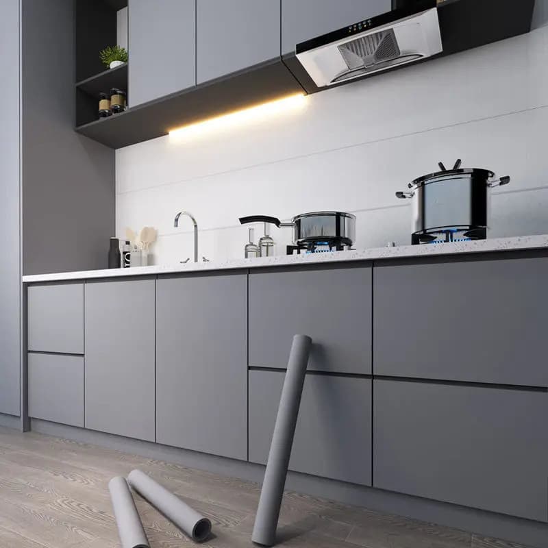 Papel De Parede Cinza Escuro 5M*45cm Autoadesivo À Prova De Óleo Decoração De Cozinha