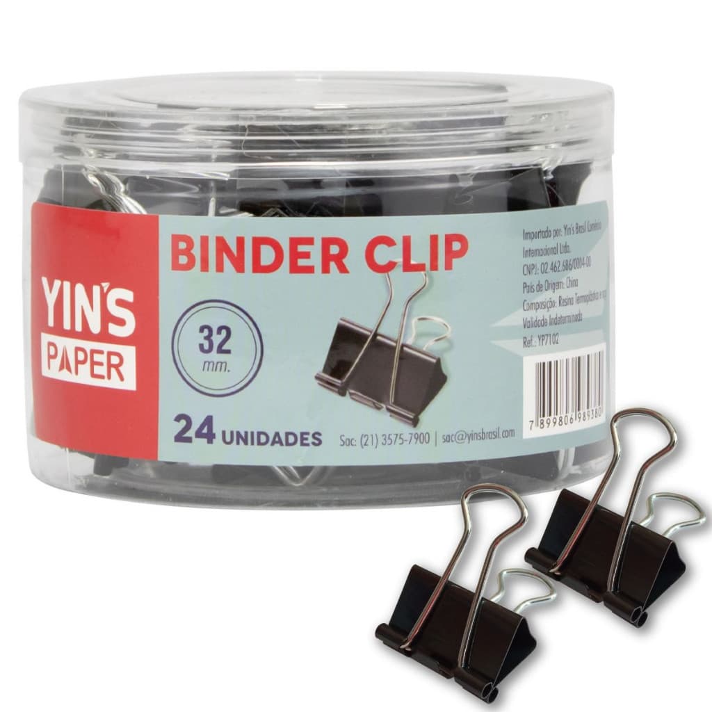 Prendedor De Papel Binder Clip 32 Mm Caixa Com 24 Unidades