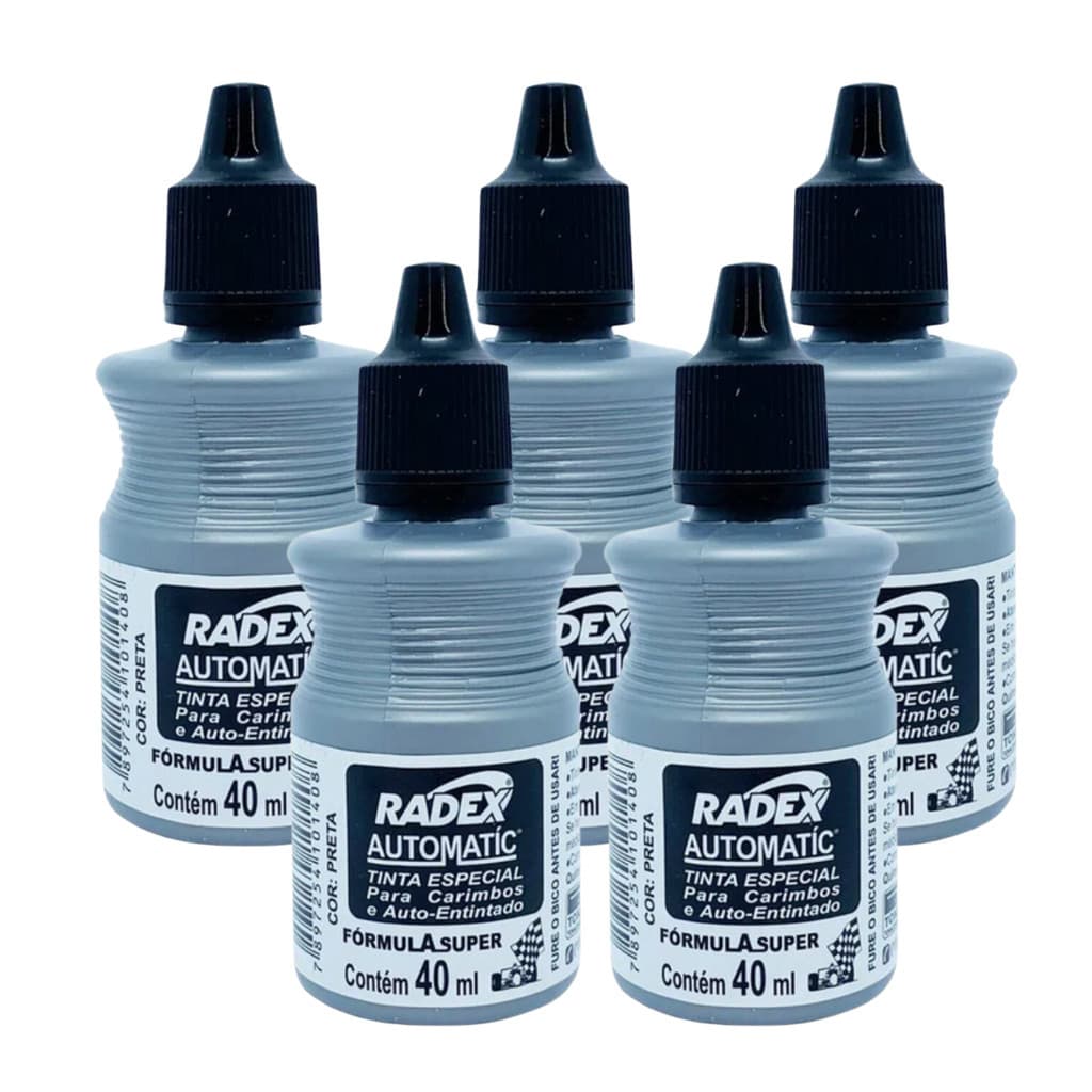 Kit 5 Tinta para Carimbo Automático Automatic Radex Preto