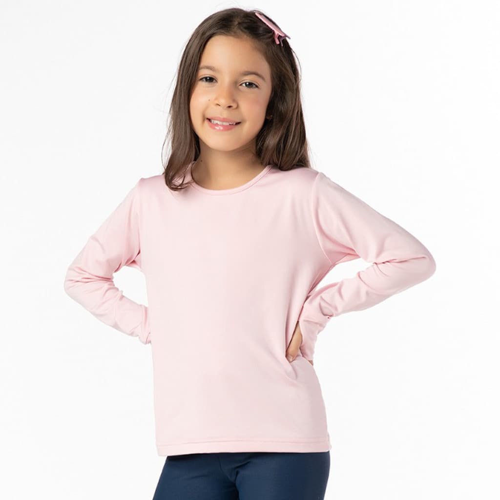 Blusa Infantil Térmica Feminina Inverno Básica Lisa Rosa