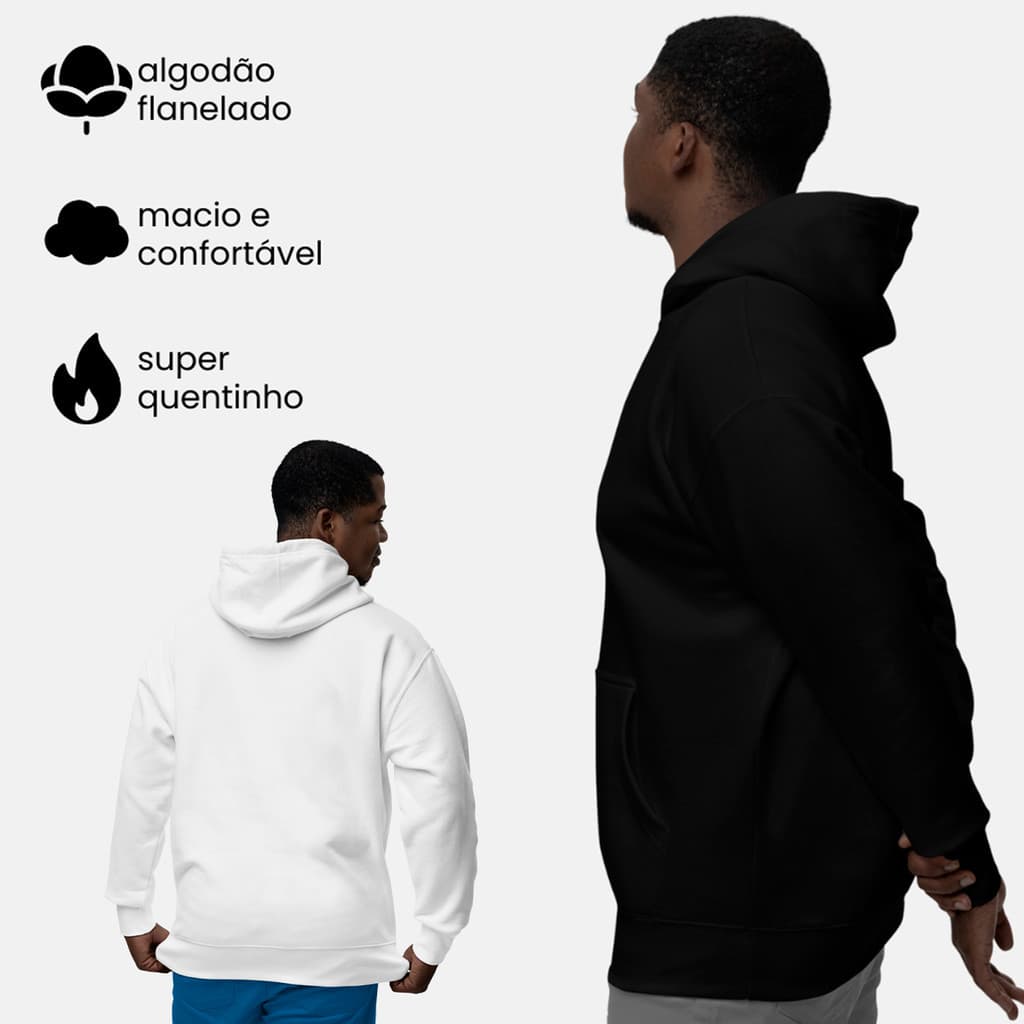 Moletom Canguru com Capuz e Bolso Masculino Preto/Branco Feito em Algodão Casaco Agasalho Confortável e Quentinho