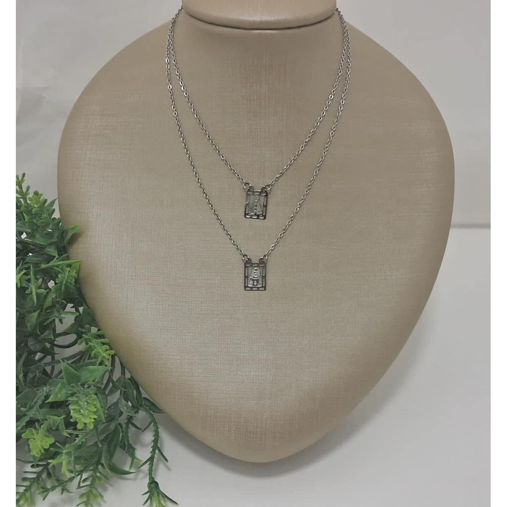 Colar Masculino Escapulário Nossa Senhora e Jesus Corrente Fina 70cm Cordão Aço Inoxidável