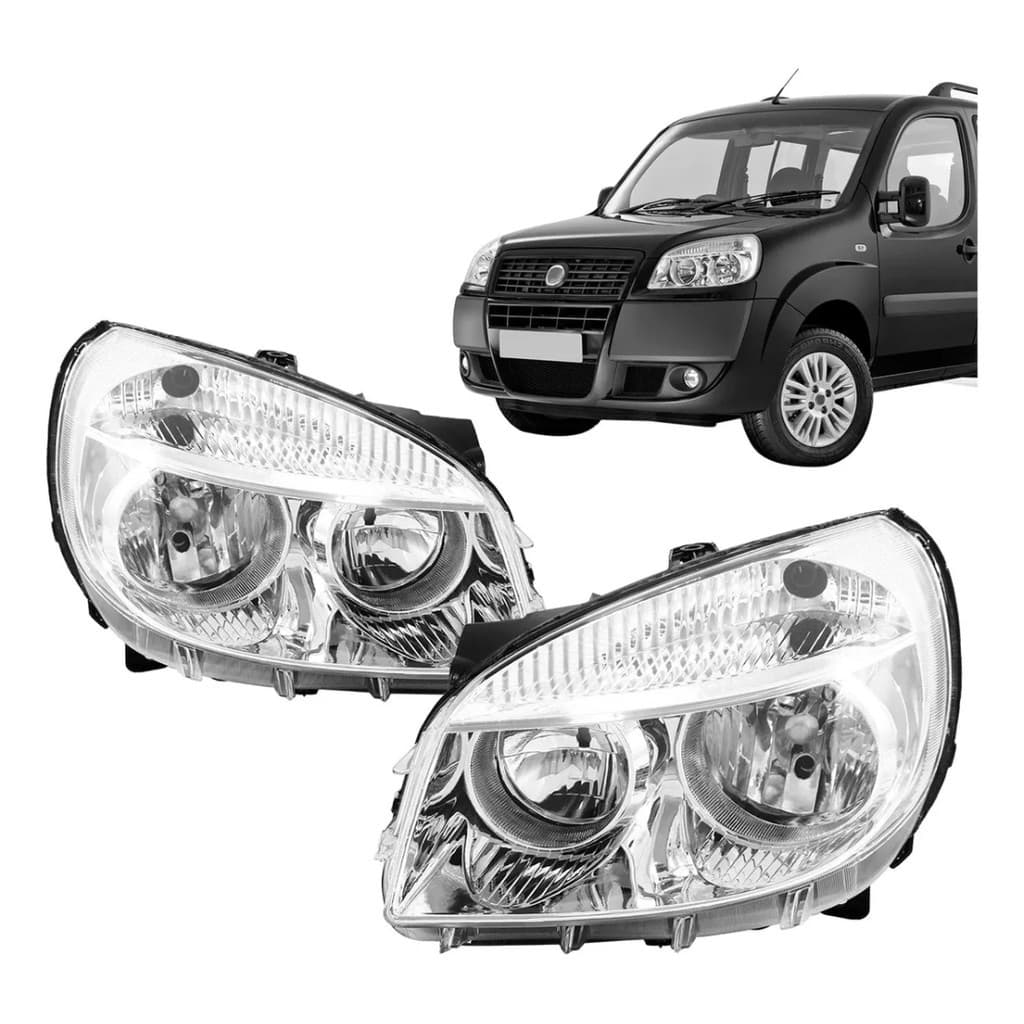 Farol Fiat Doblo 2010 A 2020 Eletrico Foco Duplo Mascara Cromada