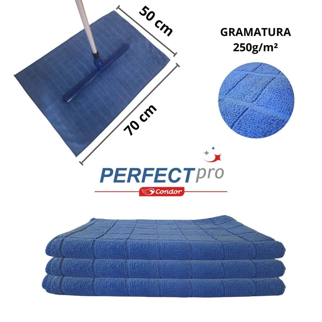 Pano de Chão Microfibra Limpeza Geral Grande 70x50 C/ 3 UN - Perfect Pro Condor