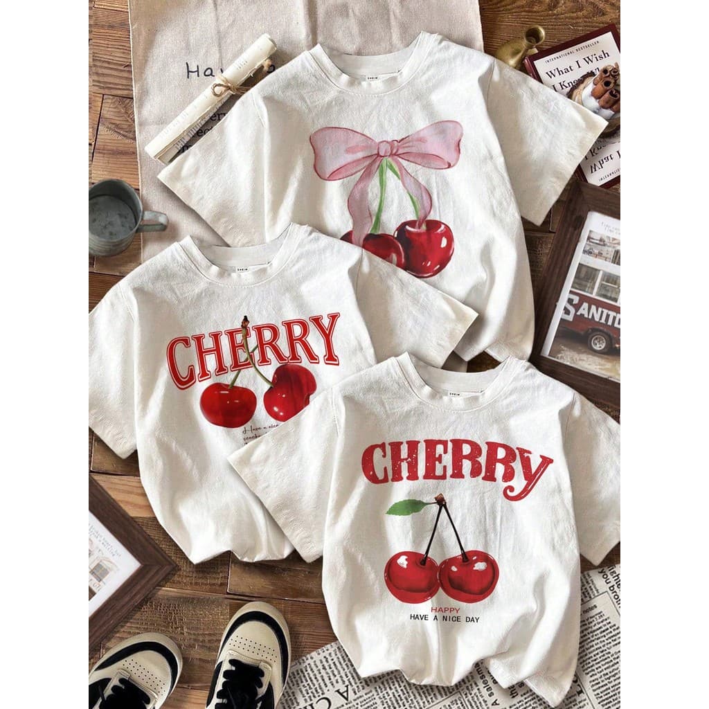 Kit 3 Camisetas Femininas Cherry 100% Algodão Cereja