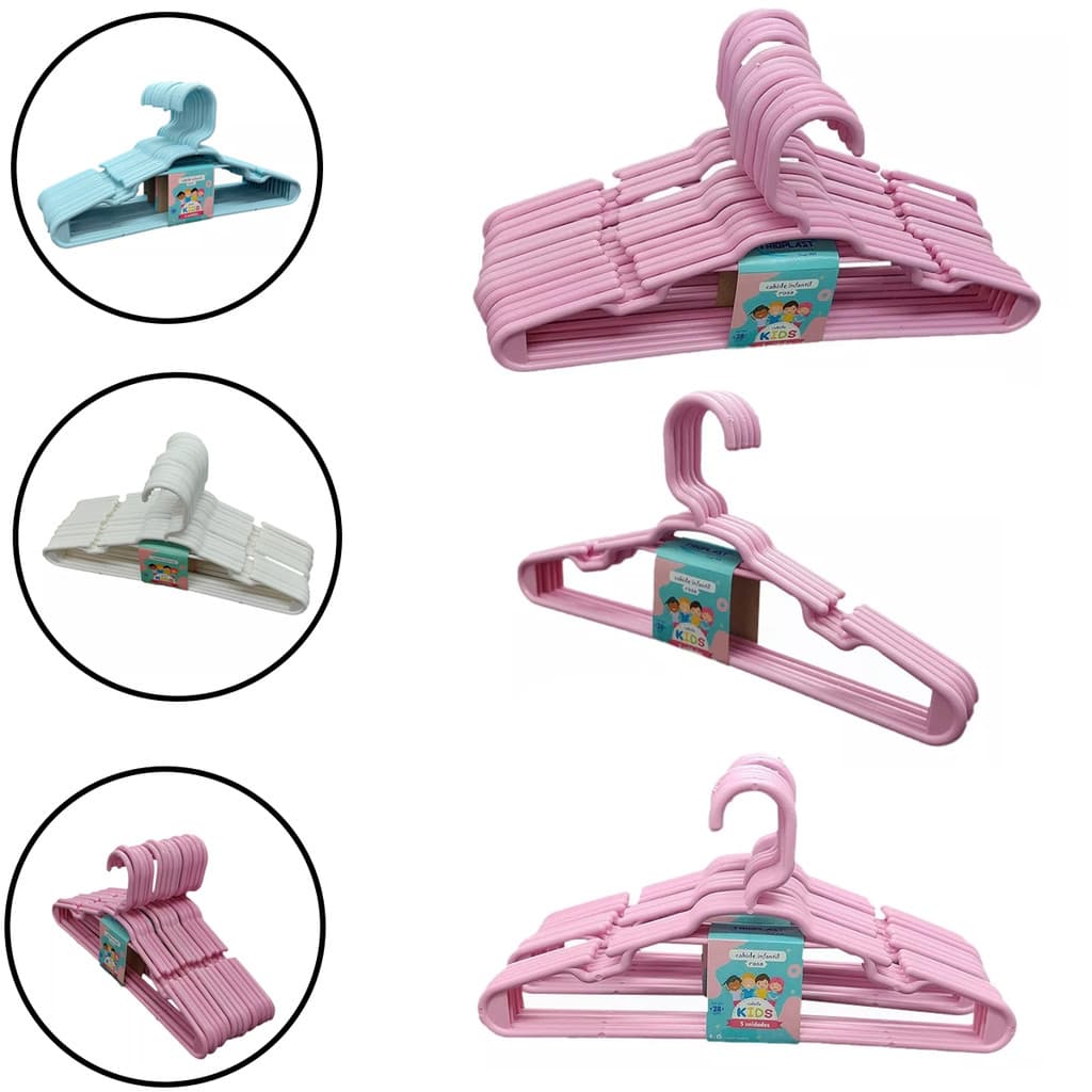 Kit 15 Unidades Cabides Infantis Reforçados Para Organização Rosa Roupa Infantil Bebê