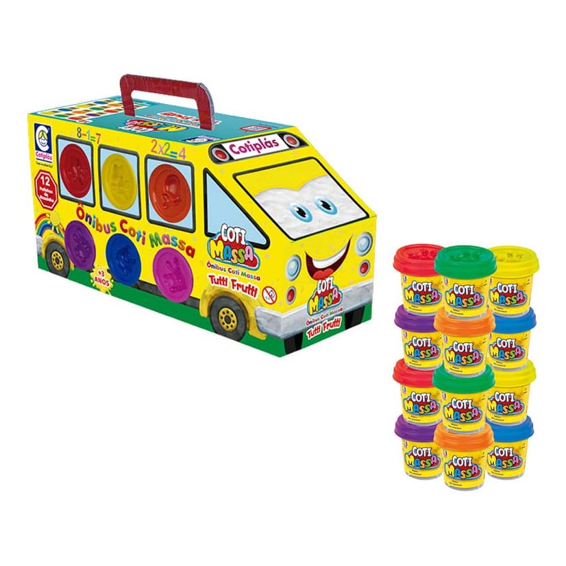 Kit Massinha Massa De Modelar Com 12 Potes Atóxico e Moldes Na Tampa Para Modelar Brinquedo Infantil Educativo Cotiplás