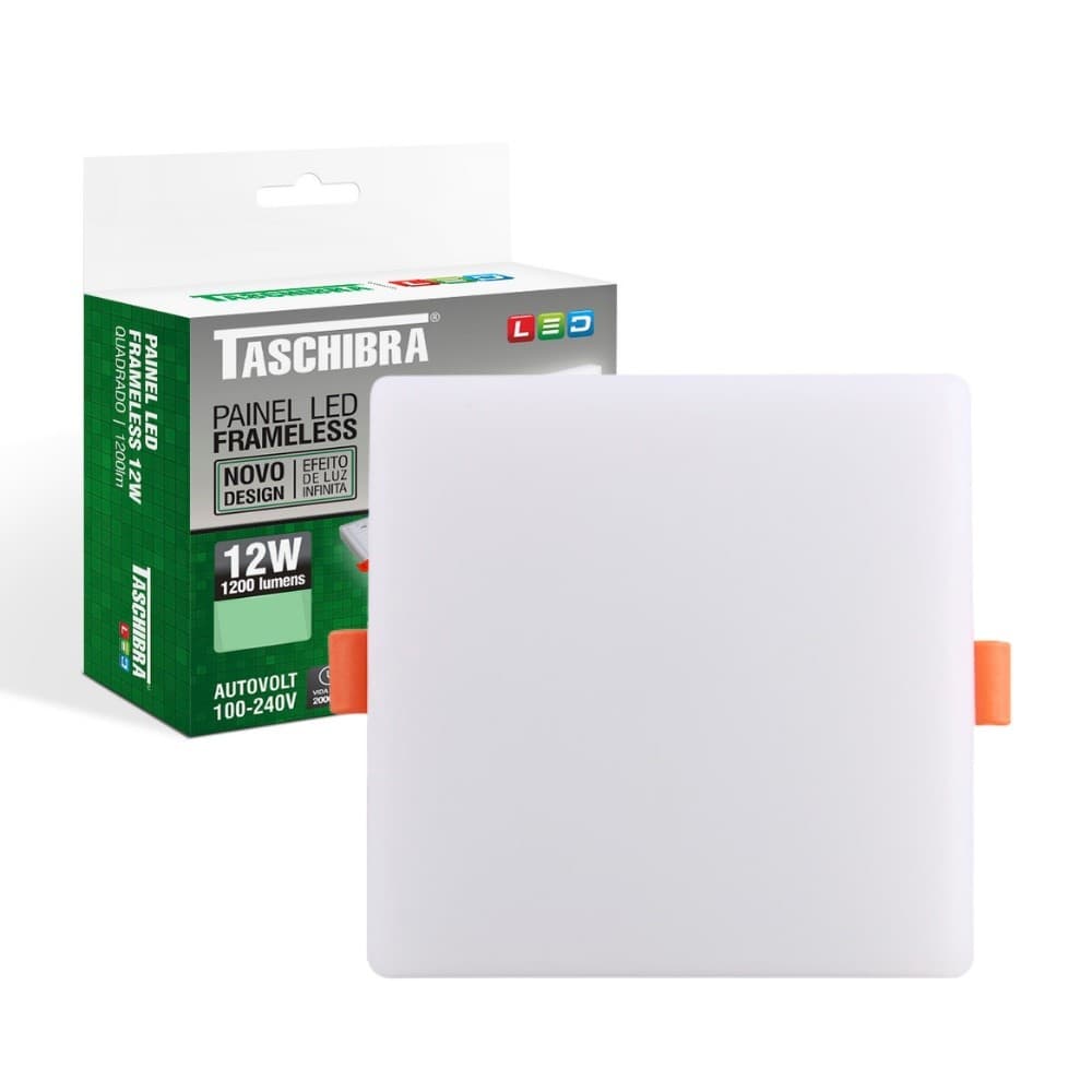 Painel de Led Frameless Quadrado Embutir/Sobrepor 12W Bivolt Taschibra