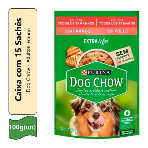 Caixa 15 Sachê Para Cães Purina Dog Chow Cachorro Adulto Sabor Frango 100g