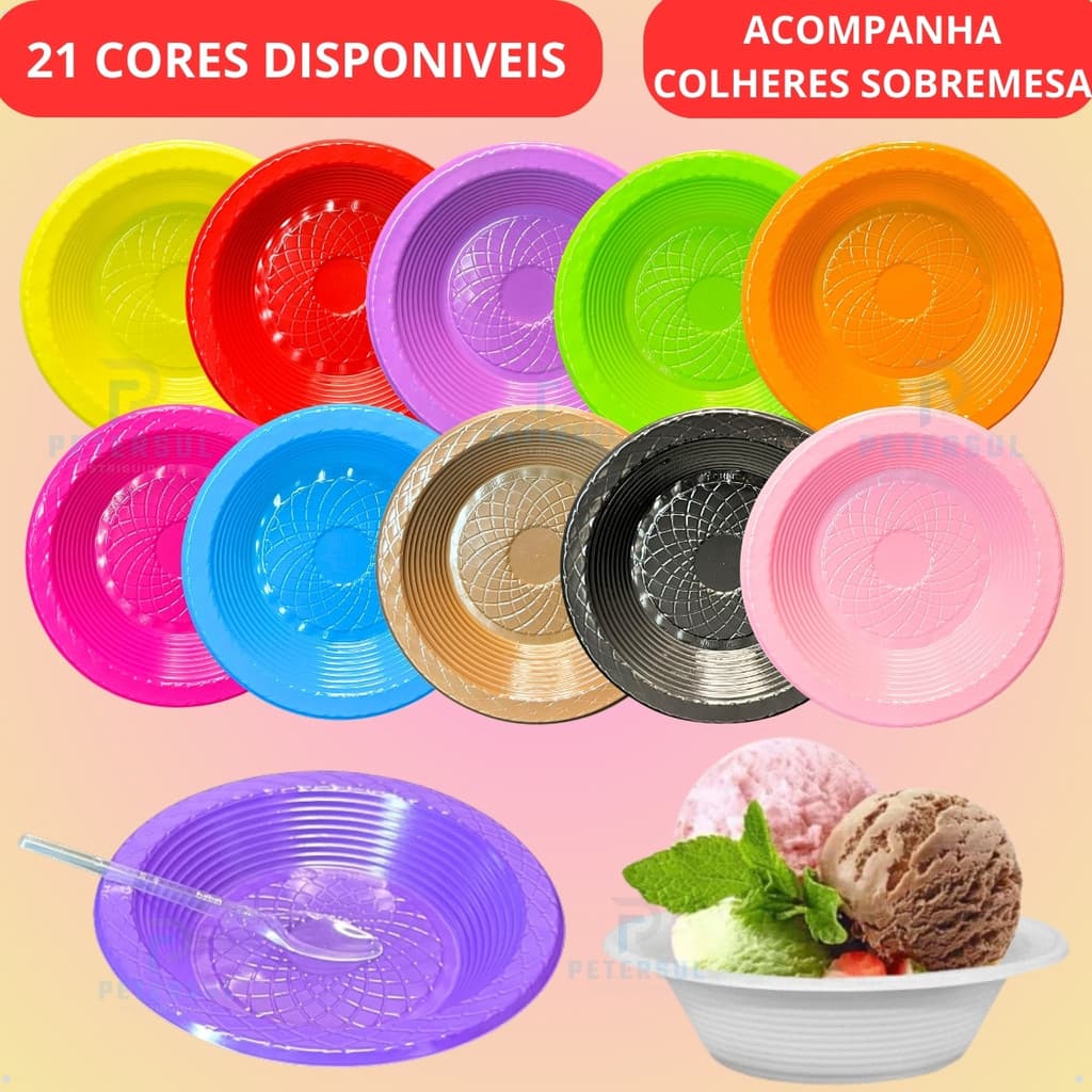 50~150 Kit Prato Fundo Descartável + Colheres Cambuca Cumbuca Festa Plástico Sobremesa Sopa Refeição