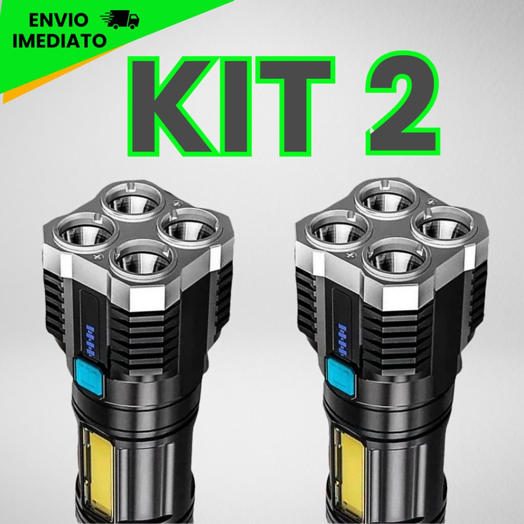 Lanterna Recarregável USB | Prova Dágua 4 Core Super Brilhante Multi-Função LED resistente