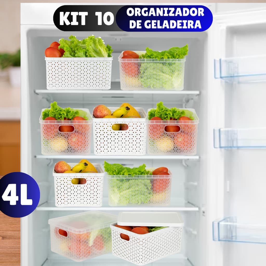 Kit 10 potes Organizadores Geladeira Organizador Alimentos Vegetais Cozinha Moderna