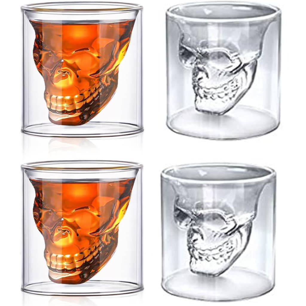 Kit De Copo Caveira Vidro Duplo 75ml 4 Peças Whisky Shot