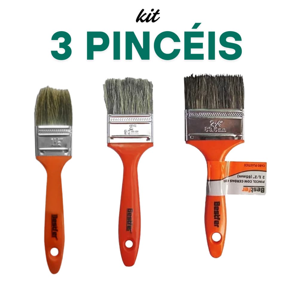 Pincel Trincha (BESTFER) para Pintura Kit c/3 peças  - 1,5 / 2" / 2,5" Melhor Preço