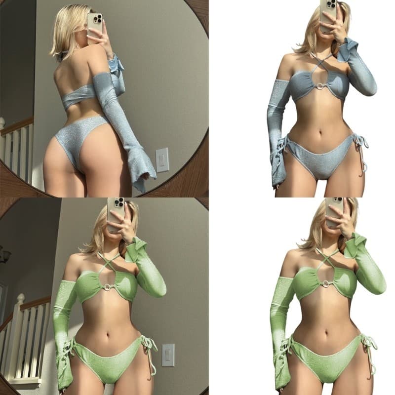 TO 3 Peças De Maiô Feminino De Duas Com Mangas De Cobertura De Braço Halterneck