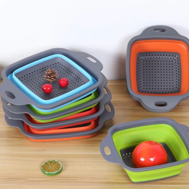 Escorredor De Silicone 18.7CM E 21.5CM Dobrável Quadrado Retrátil Macarrão Legumes Verduras Frutas Massas
